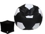 Autarky Leatherette Classic Football Shape Bean Bag Cover Without Beans (Black - White, XL)