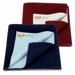 OYO BABY Quick Dry Baby Dry Sheet Waterproof Fleece Reusable Baby Bed Protector Dry Sheet, Small-Combo (Dark Blue, Maroon)
