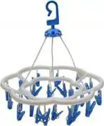 RJ Rojeno cloth clip hanger, clips hanger for clothes, Plastic Round Cloth Drying Stand Hanger with 24 Clips/pegs, Baby Clothes Hanger Stand, (Set of 1)