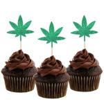 Festiko 24 Pcs Marijuana Leaf Cupcake Toppers For Weed Cake Decor