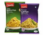 Chheda's - Yellow Banana Chips (300 Gm) and Bhavnagri Gathiya (350 Gm) | Banana Wafers | Indian Namkeen | Tasty Snacks | Ready to Eat - Combo Pack