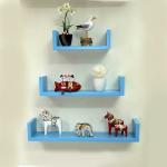 Shan Handicrafts U-Shape MDF Floating Wall Shelves for Decoration and Living Room Furniture, Standard Metalic Paint (Sky Blue) - Set of 3 Wooden Wall Shelf (Number of Shelves - 3, Blue)