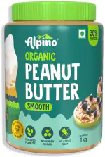 Alpino Organic Natural Peanut Butter Smooth 1 KG | Unsweetened | 30 G Protein | 100% Roasted Peanuts | No Added Sugar, Salt or Hydrogenated Oils | High Protein Peanut Butter Creamy | Gluten-Free | Vegan