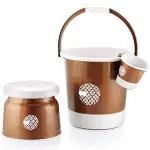 Tedemel Plastic Bucket, Tub & Mug Bathroom Set 3 pcs, Heavy Duty, Large Capacity (Brown)