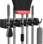 Zeinwap Plastic Mop And Broom Holder Wall Mount, Heavy Duty Broom Holder Wall Mounted Or Tool Organizer For Home Garden Garage And Storage (5 Positions With 6 Hooks, Black)
