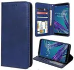 Unistuff Faux Leather Back Case Flip Cover for Asus Zenfone Max Pro M1 with ID Card Slot | Foldable Kickstand | 2 Card Slot | 1 Cash Slot - Executive Blue, 61394