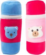 Ole Baby Blue Pink Velvet Cute Face Bottle Cover For 500 ml Feeding Bottle ,Pack Of 2