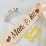 SPECIALYOU.IN Baby shower decoration items | Golden Mom to be Sash and Headband | Mom to be crown | Maternity Photoshoot props | Baby Shower cake topper | Baby shower props | Baby shower kit - 3 pcs