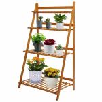 Naayaab Craft Bamboo Ladder Plant Stand, 4-Tier Foldable Organizer Plant Display Shelf Rack, Indoor Outdoor Flower Pot Holder - Size (61 x 44 x 110cm)