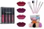 Hot Beauty 4 Pcs Lipstick With 5 Pic Brush And 6in1 Makeup Puff (15 Items in the set)