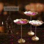 Shree Krishna Handicrafts And Gallery Metal Lotus Urli Bowl Design Tealight/ Candle Holder with stand for Table and Home Decoration Size -(16,14,12 inches) - Set of 3