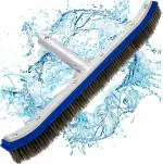 FLANER Heavy Duty Pool Brush - 18-inch Extra-Wide Metal Brush Head with Stainless Steel Wire Bristles & Curved Edges for Cleaning Pool Tiles, Walls, Floor, Steps (Stainless Steel)