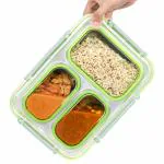 ABOUT SPACE Lunch Box - 3 Compartment 1200 ml Insulated Tiffin Box with Silicon Gaskets Lid, Leak-Proof Diet Food Partition Stainless Steel Bento Box for Men,Women, Kids (Green - L27.5xB20xH5cm)
