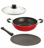 Nirlon 3 pcs of Red Non-stick Aluminium Kitchenware Cooking Utensil Combo Set