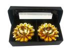 A V Gifts and Handicrafts Brass and Iron Made Sunflower Diya Yellow 3 inch Set of 2