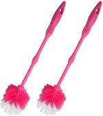 TruVeli Pink Plastic Round Shape Toilet Cleaning Brush With Holder