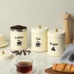 Dudki homes Decorative Canister Set with Lid for Kitchen Counter Top Airtight Stainless Steel Food Storage Container with Lids for Flour Sugar Cereal Coffee Tea Organizer (Set of 3)(IVORY)