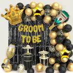 SPECIALYOU.IN Groom to be decoration set includes Black and Metallic Gold Balloons with Black Fringe Curtains, Groom to be foil balloon set, Crown, Bottle and Glass foil balloons - 62 Items