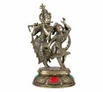 Kartique Spiritual Brass Radha Krishna Dancing Idol with Flute 16 inch