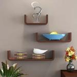 webshoppee Webshoppee U-Shape MDF Floating Wall ShelvesSet of 3 (Brown) - MDF (Medium Density Fiber) Wall Shelf (Number of Shelves - 3, Brown)