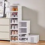 ODD M EVEN Sneaker Box - Shoe Rack - 6 Layer Collapsible Shoe Organiser with Door - Foldable Sneaker Crates Footwear Organiser for Men, Women, Heels, Boots, Loafers, Sneakers, Slippers (6 Layer)