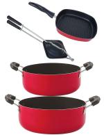 Nirlon 4 pcs of Red, Black Kitchen Pot and Pans Cookware Combo Set Standard