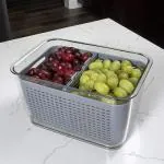 HELOVIA Refrigerator Storage Box Fridge Fresh Kitchen Organizer Vegetable Fruit Boxes Drain Basket Kitchen Storage Containers With Lid (Multi-color)