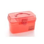 Red Multipurpose Storage Box Portable Handled Plastic Organizer with Removable Tray for Art Craft Cosmetics Medicine