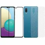 Kite Digital Samsung A02 Back Screen Protective Film Carbon Fiber Skin Transparent Sticker + [Black] Tempered Glass Screen Protector with Edge to Edge Coverage