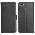 Genron Realme U1 Flip Cover Case | Hand Stitched | Shockpooof | Wallet Style Leather Flip Back Cover for Realme U1 (Black)