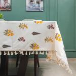 Urban Space 100% Cotton Dining Table Cover 4 Seater, Printed Cotton Table Cloth for Center Table with Boho Tassels, 54