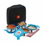 cello Max Fresh Supremo plastic Lunch Box Set, 300ml, Set of 4, Blue 4 Containers Lunch Box
