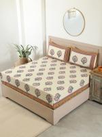 Ratan Cart 100% Cotton 130TC Floral Pink Bedsheet for Double Bed |1 Bedsheet + 2 pillow covers | Size 88