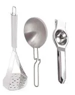 Wofier Masher Aluminium Tadka Pan And Lemon Set Of 3