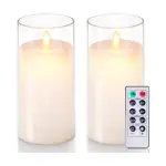 LTETTES Flameless LED Candles AA Battery Powered with White Acrylic Glass with Remote Controller and Timer for Home Festival Wedding Decor (Set of 2 - 3