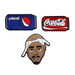 YellowCult Pack of 3 Shoe charms for Clog Shoes, Wristband Charm, Shoe, Bracelet Decoration or Party Gifts [MISC - Coca-Cola/Pepsi/Tupac Shakur]