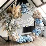 Hemito Rubber Sky Blue Birthday Decoration Kit,Peach Pastel Balloons Combo With Birthday Banner,Arc,Glue Dot (Set Of 79)