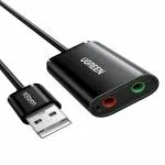 UGREEN 30724 USB Audio Adapter External Stereo Sound Card With 3.5mm Headphone & Mic Jack(Black)