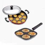 Linasha Non-Stick Mini Grill Uttapam Maker 4 In1 Cavity With Appam Patra 12 Cavity Cookware Combo, Set Of 2