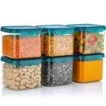 NMC Unbreakable Air Tight Square Plastic Containers Set for Kitchen Storage 500 ml Kitchen Container, Storage Containers, Container Sets, Plastic Grocery Container (PACK OF 6) (Blue)