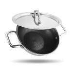 Storehaus Triply Stainless Steel Non Stick Kadai Honeycomb Surface with Lid, 2.5 L, 24 cm, Ideal for Curry/StirFry/DeepFry, Broad Hold Handles, Spatula Friendly, Induction & Gas Safe, 2 Years Warranty