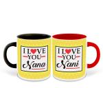 Whats Your Kick Set of 2 I Love You Nana and I Love You Nani Printed Black and Red Ceramic Coffee Mug and Tea Mug 325ml