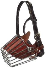 MUNCHOS Dog Basket Wire Muzzle with Adjustable Leather Strap Small (Brown)