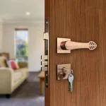 GOSAI PVD Rose Gold Leaf Shape Mortise Lock for Door | Main Door Lock Handles Set| Mortise Door Handle Lock Set with 3 Key for Secure Home | Office | Hotel Handle Set