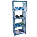 ROBMOB Portable 4 Layer Dotted Bookshelf, Stand for Clothes, Toys, Blue