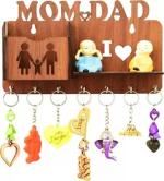 RAVARIYA GRAPHICS MOM DAD Wooden Key Holder with 7 Hooks (7 Hooks, Orange)