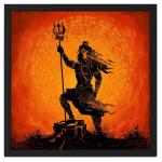 RITWIKA ART AND CRAFT Digital Painting Shiva Holding Trishul in His Hand Wall Art with Black Frame | Size 13.5 x 13.5 inches, Multi Colour | Set of 1