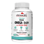SwissLife Forever Vegan Omega 3 6 9 Algal oil 750mg with DHA 60 Capsules, Premium Nutritional Supplement for, Muscle, Hair, Eye, Skin, Brain Health for Men & Women