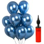 Hemito Rubber Blue Metallic Balloons Balloons With Air Pump (Pack Of 100 )