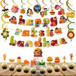 Festiko 36 Pcs Happy Raksha Bandhan Banner, Swirls With Cutouts, Cake, Cupcake Toppers